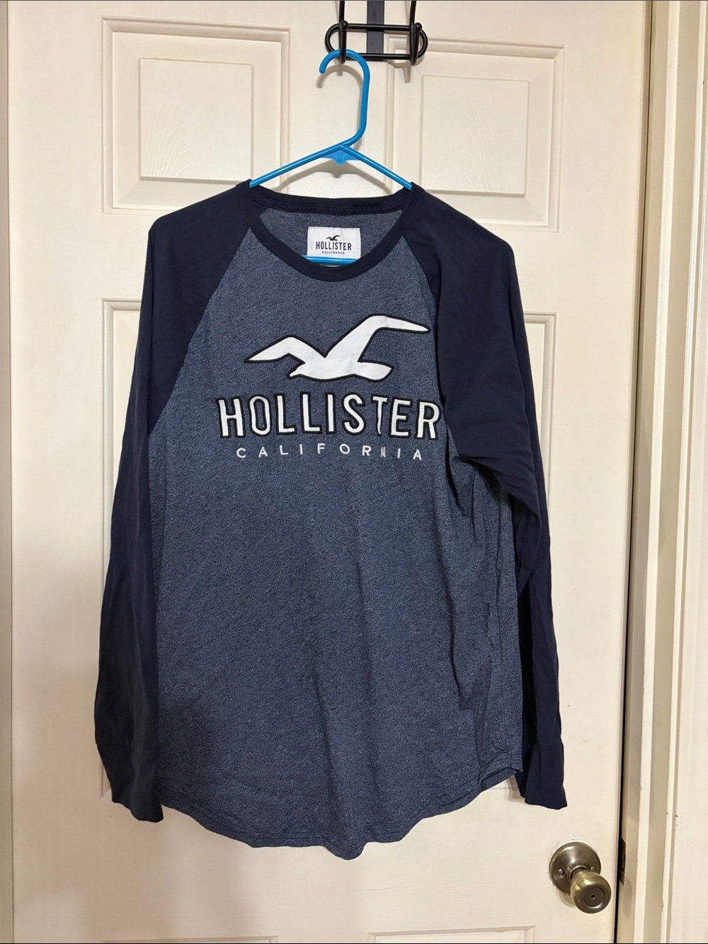 Hollister Two-Tone Navy Raglan Long Sleeve Tee